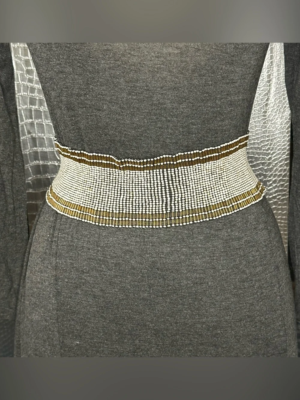 Beaded Waist Belt in White and Gold
